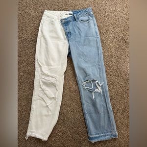 Blue and white split jeans!